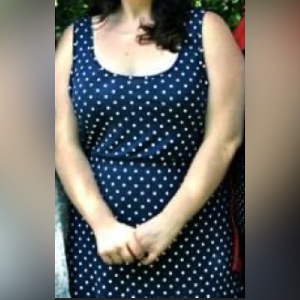 Blue polka dot dress with open back